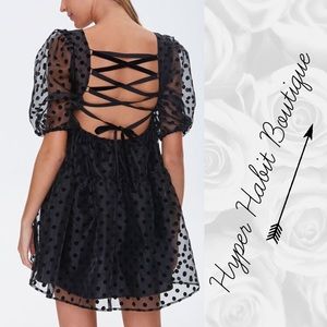 Polka Dot Lace-Up Dress